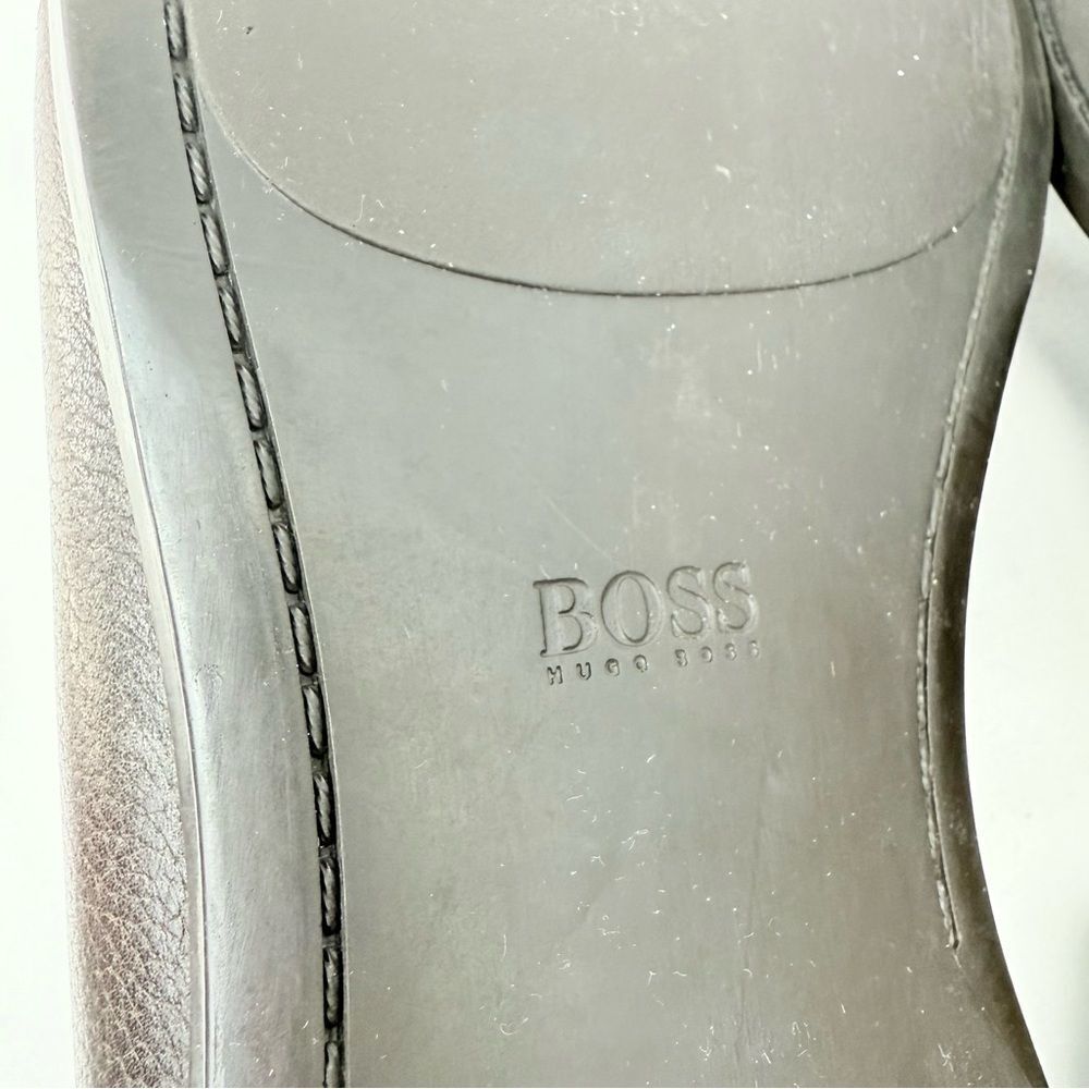 Hugo Boss Brown Leather Silver Tone Horse Bit Slip On Dress Loafer Shoes - Picture 14 of 15